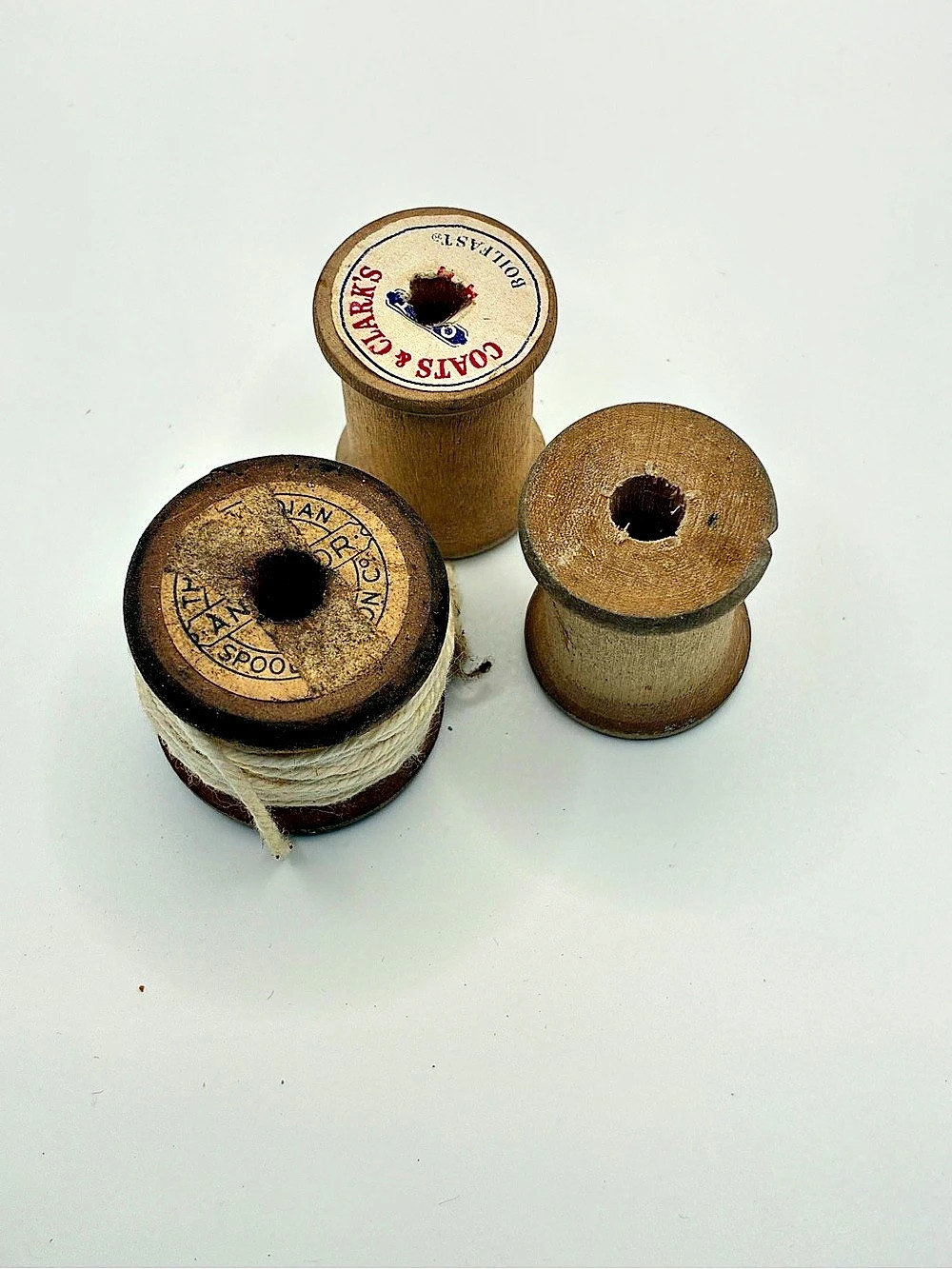 Vintage Wooden Thread Spools in Brown & White